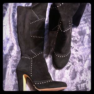 Black and silver studded knee boots